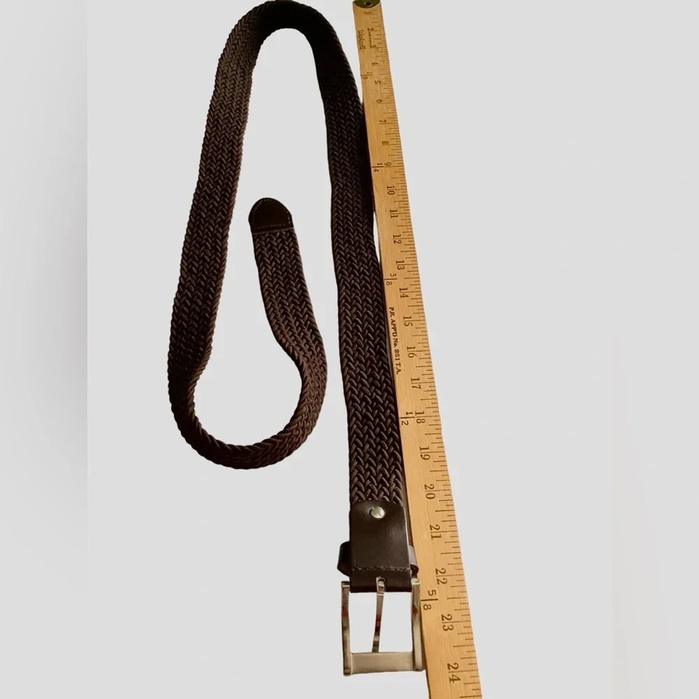 EUC 40” to 44” Braided Belt Brown Silver